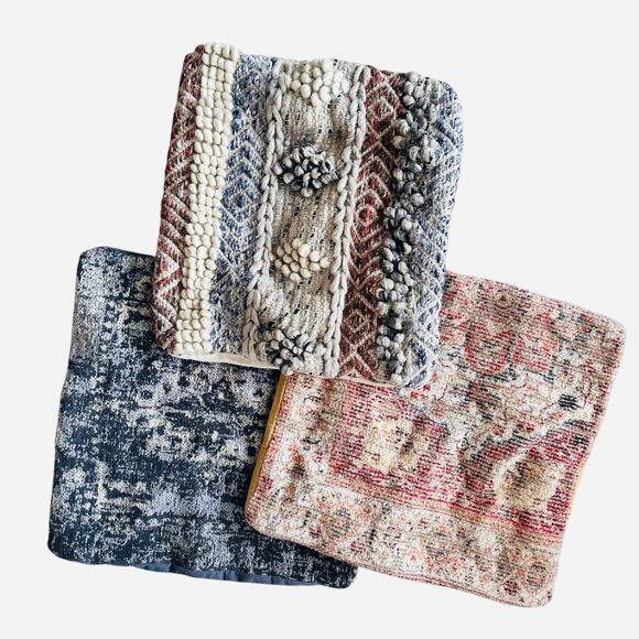 Merchant 41 Lot 3 Turkish Boho Multicolor Wool/Cotton Throw Pillow Cases 18x18 - Picture 2 of 14